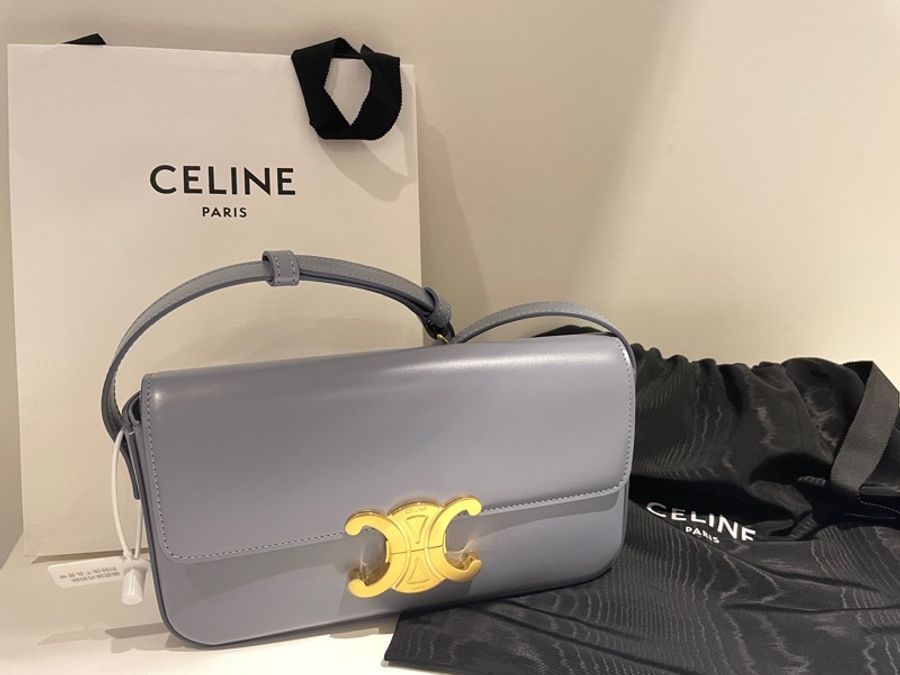 全新正品CELINE Triomphe SHOULDER BAG 霧霾藍凱旋門亮面牛皮肩下腋下包(購於網紅陳卉 林襄)可優惠-1