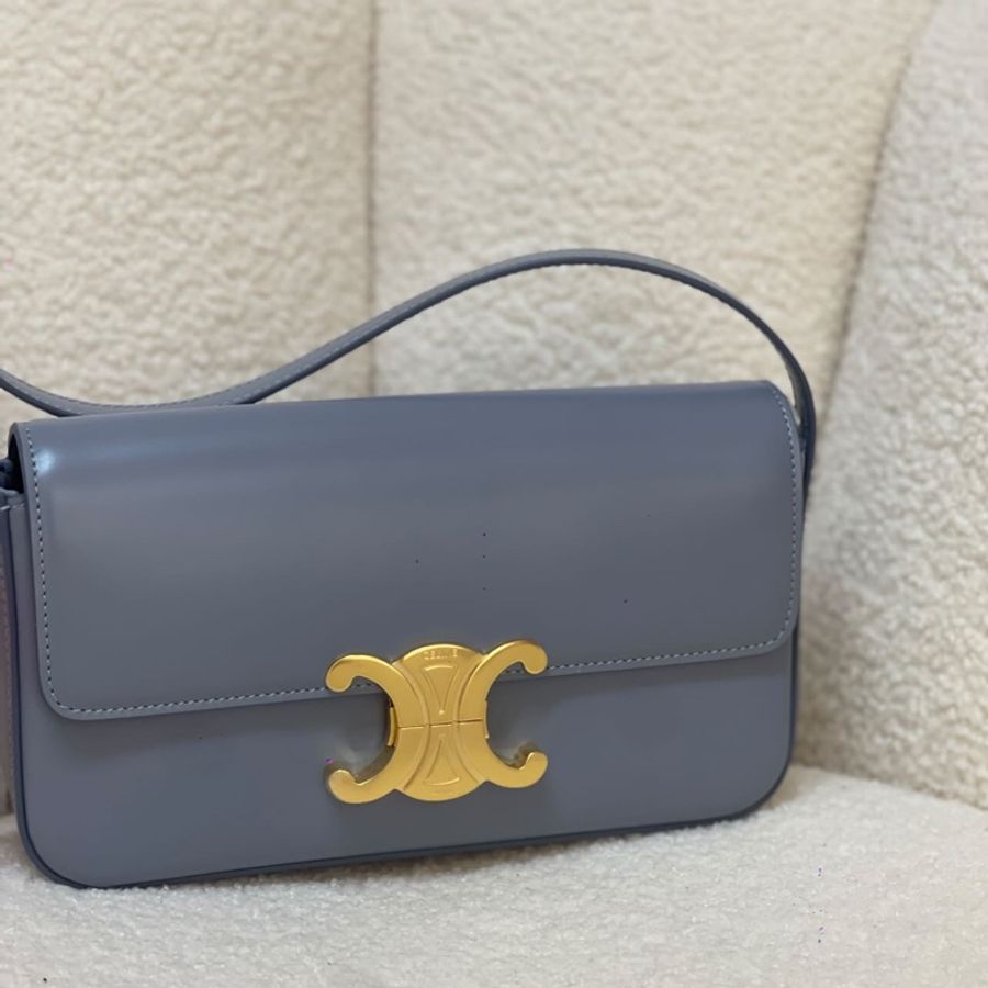 全新正品CELINE Triomphe SHOULDER BAG 霧霾藍凱旋門亮面牛皮肩下腋下包(購於網紅陳卉 林襄)可優惠-9