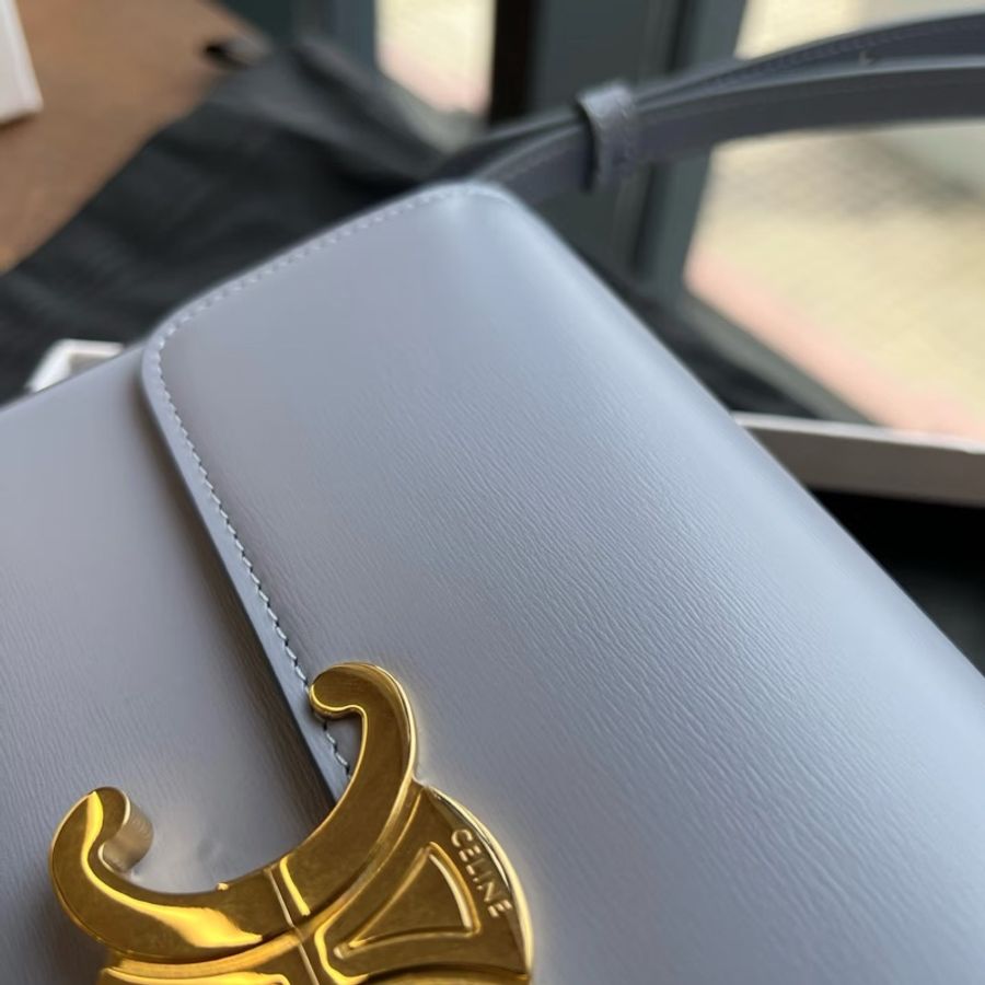 全新正品CELINE Triomphe SHOULDER BAG 霧霾藍凱旋門亮面牛皮肩下腋下包(購於網紅陳卉 林襄)可優惠-7