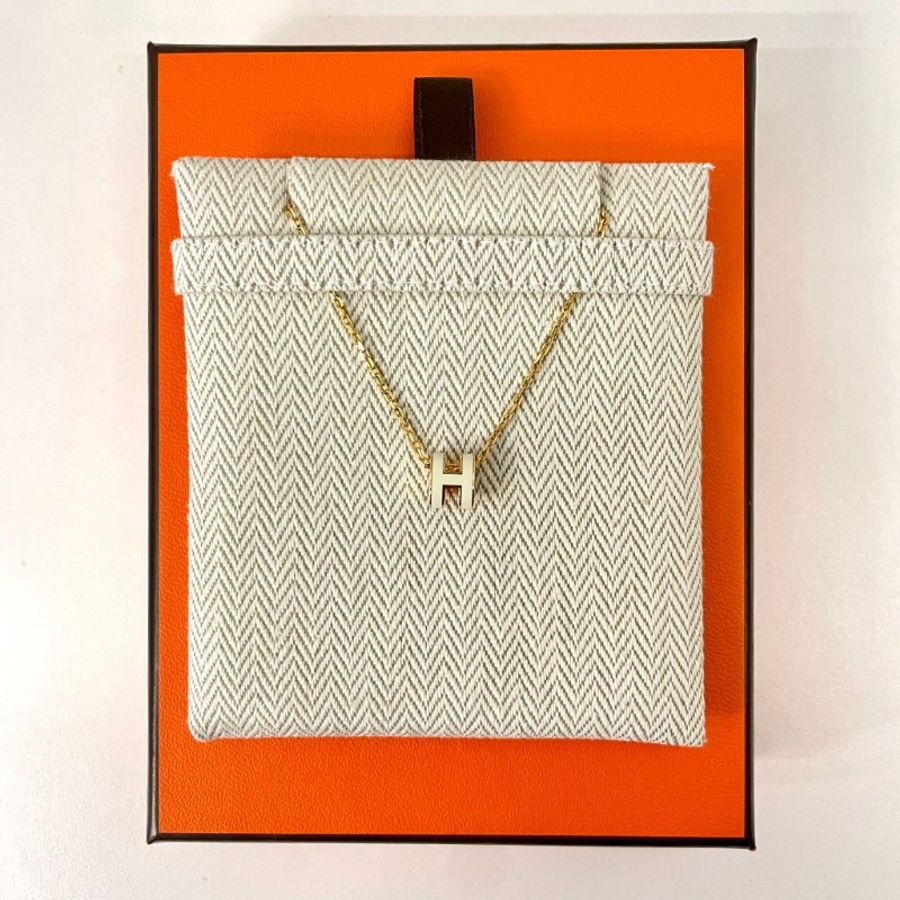 Hermes Mini Pop H Necklace Gold White Blanc-2