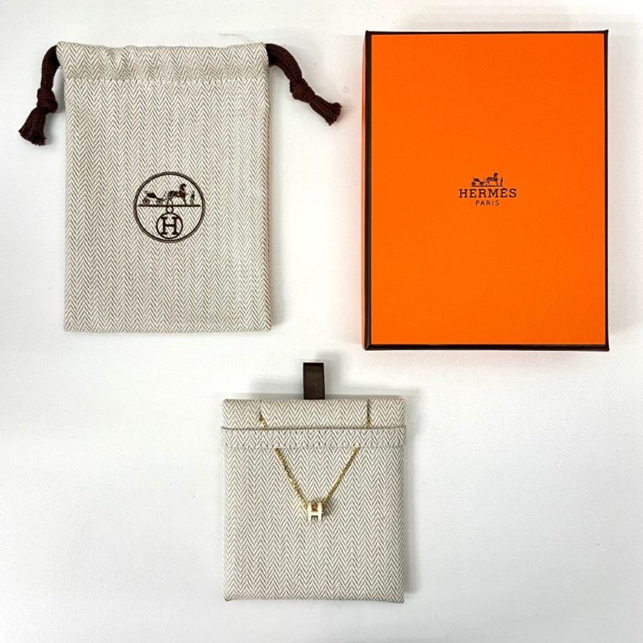 Hermes Mini Pop H Necklace Gold White Blanc-5