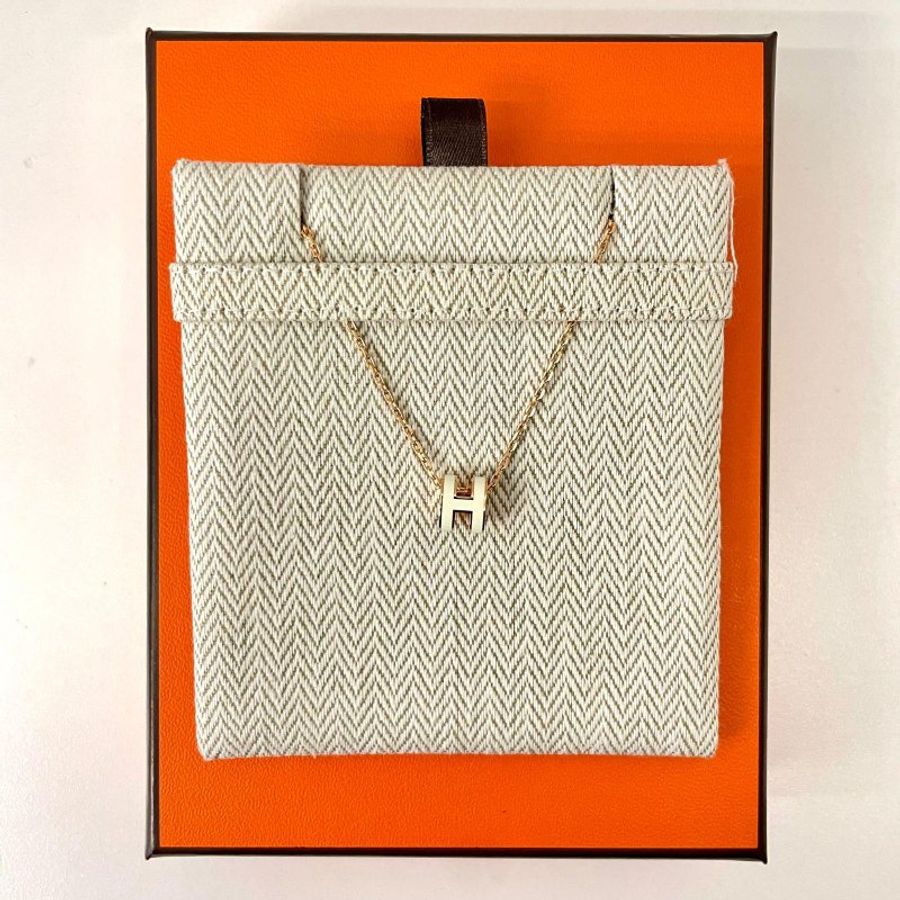 Hermes Mini Pop H Necklace Rose Gold White Blanc-5