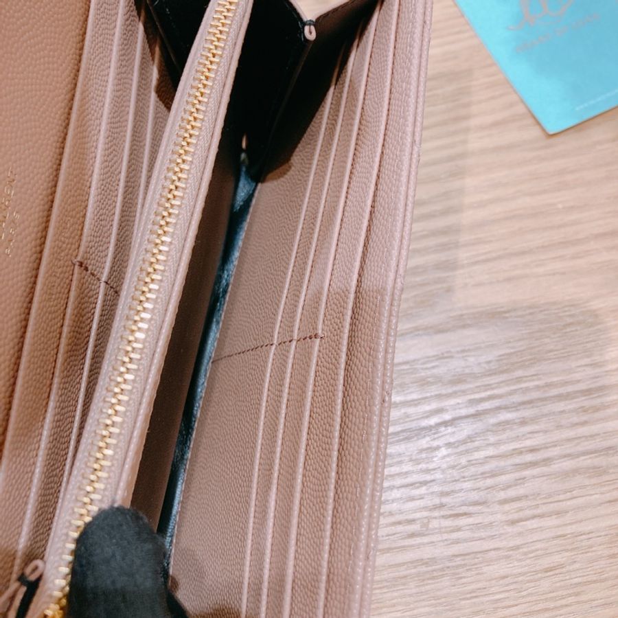 聖羅蘭 長款翻蓋錢包 肉桂色 顆粒紋牛皮-12