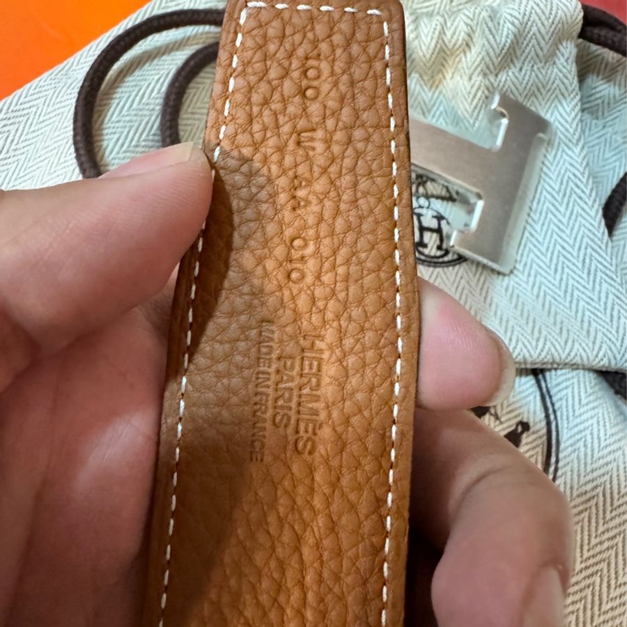 愛馬仕皮帶100CM 金棕黑雙面霧面銀扣-3