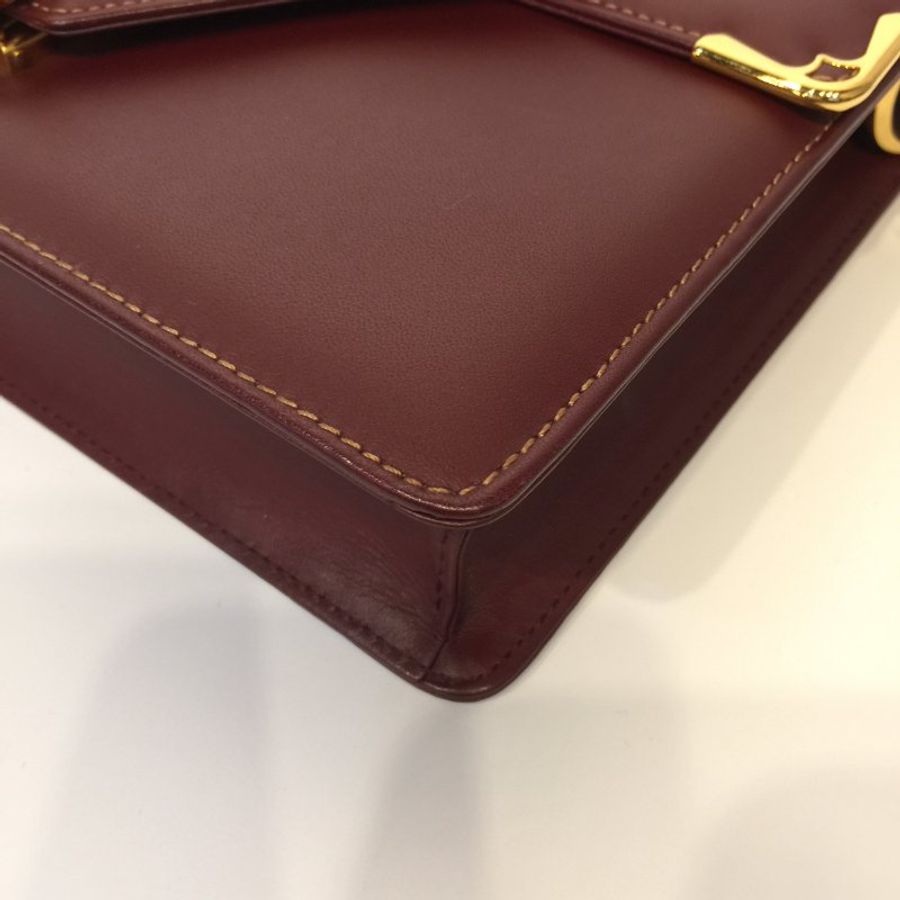Cartier 卡地亞 經典酒紅色 全皮信封式 方型斜背包-6