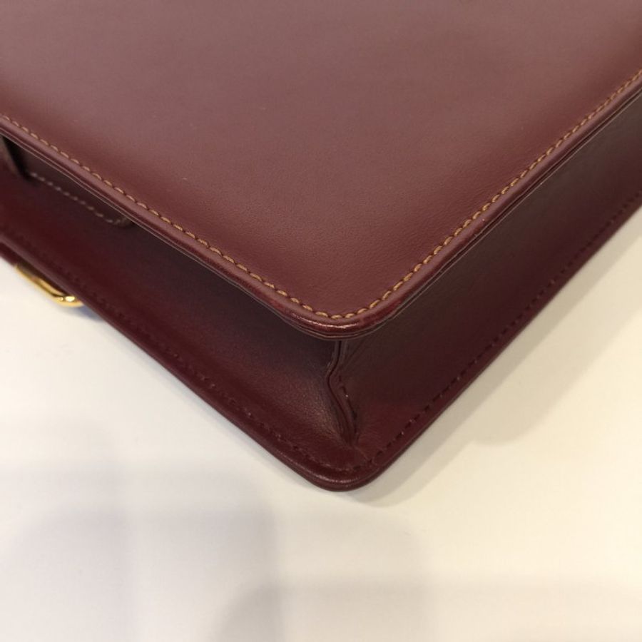 Cartier 卡地亞 經典酒紅色 全皮信封式 方型斜背包-7
