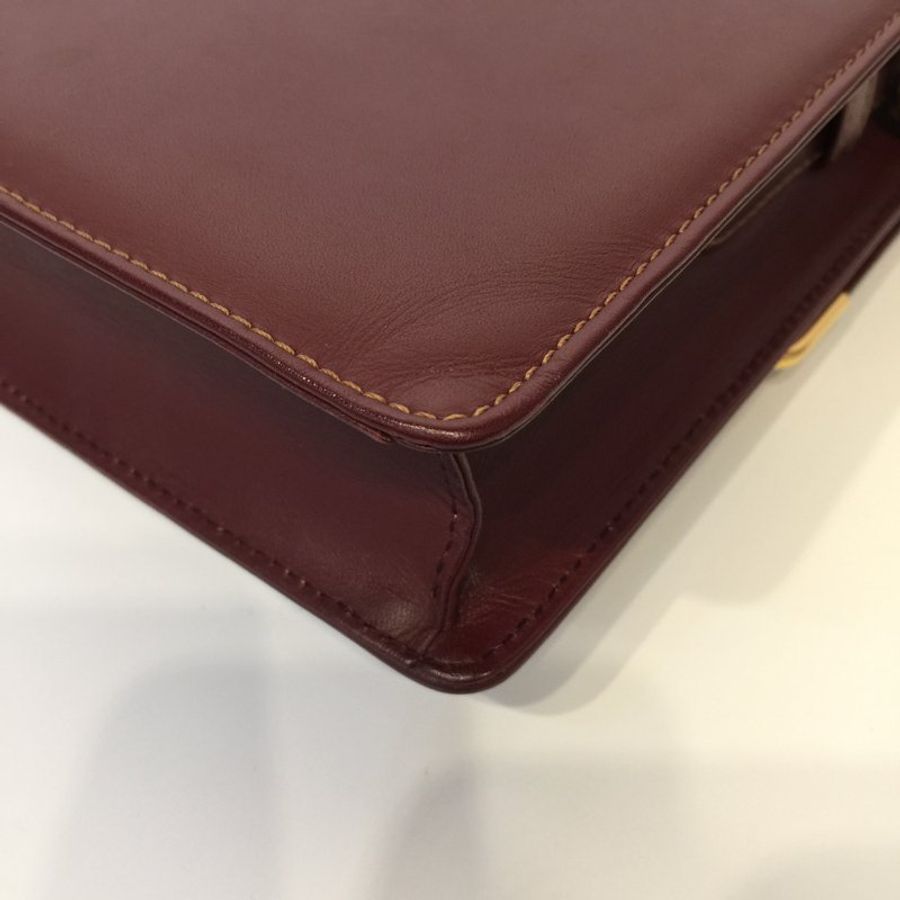 Cartier 卡地亞 經典酒紅色 全皮信封式 方型斜背包-8