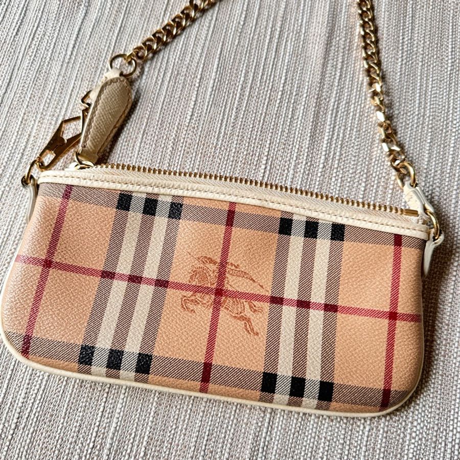 Burberry 經典戰馬格紋金屬小牛皮飾邊鍊帶掛腕/手拿晚宴包-1