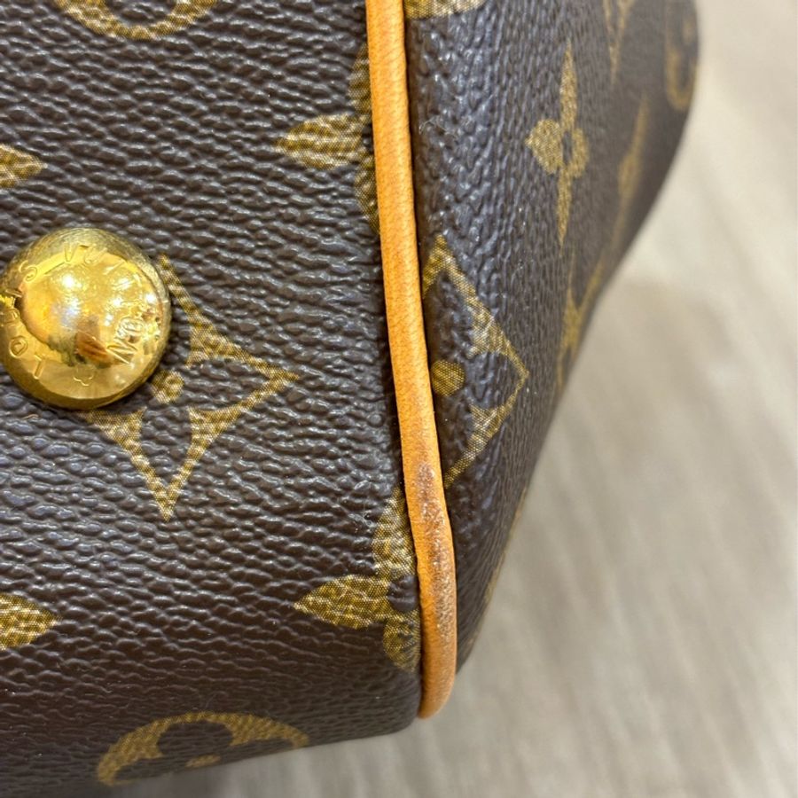 LV M40143 原花 字紋 老花 拉鍊 抓皺 水餃包 手提包 元寶包 購物包-9
