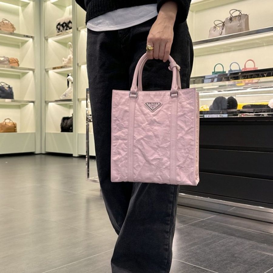 Prada 1BG458 Antique Nappa 仿舊皺褶羊皮托特包 粉色-2