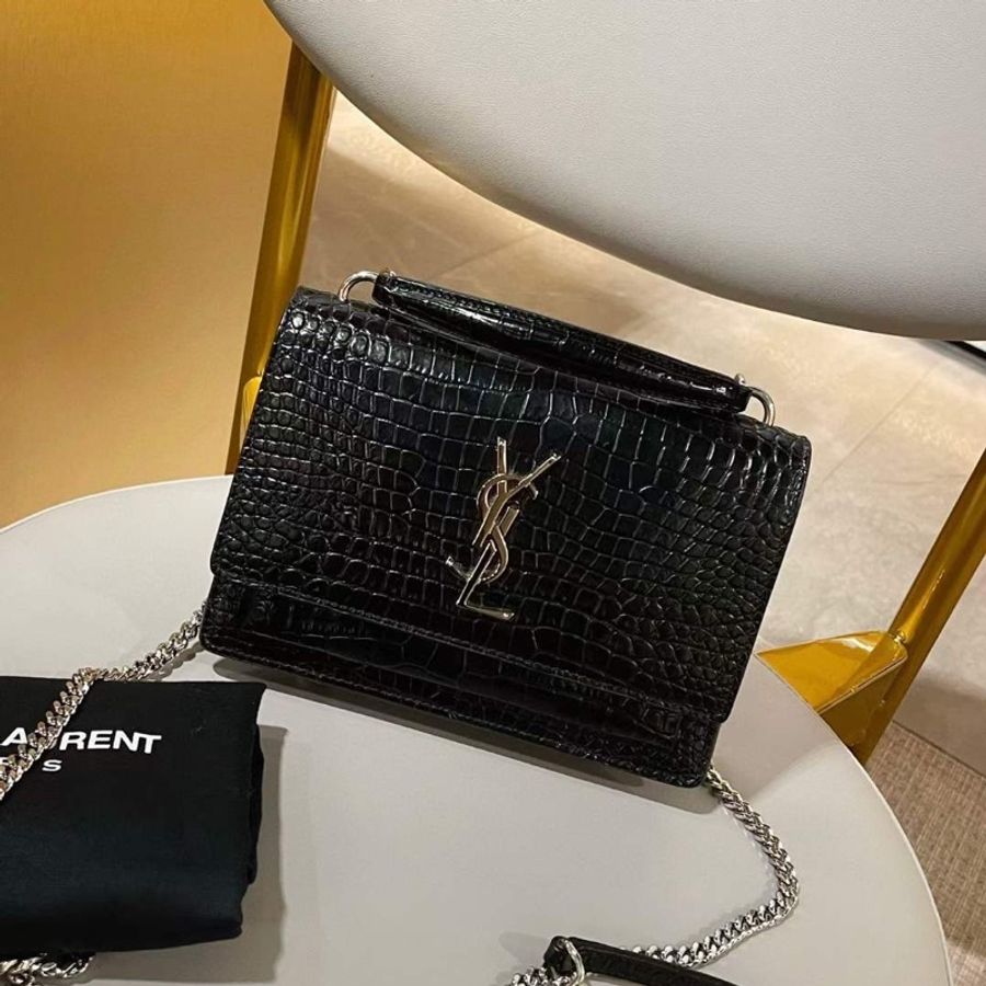 YSL Sunset Croc-embossed 日落包 鱷魚壓紋 小號-0