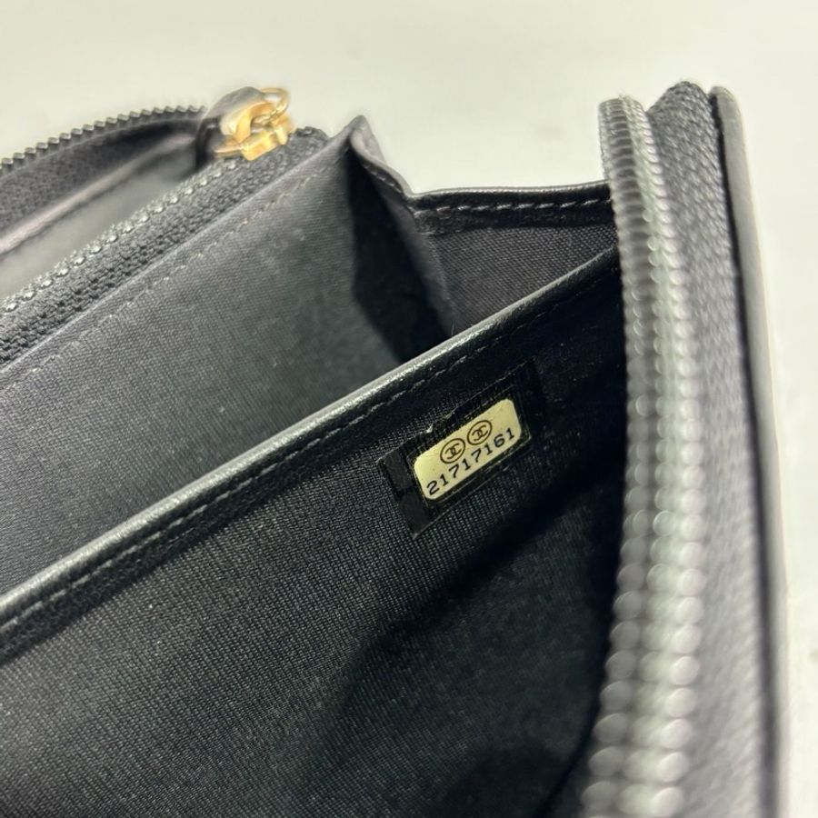 Chanel 黑金羊皮經典Boy拉鍊長夾 Coco長夾-20