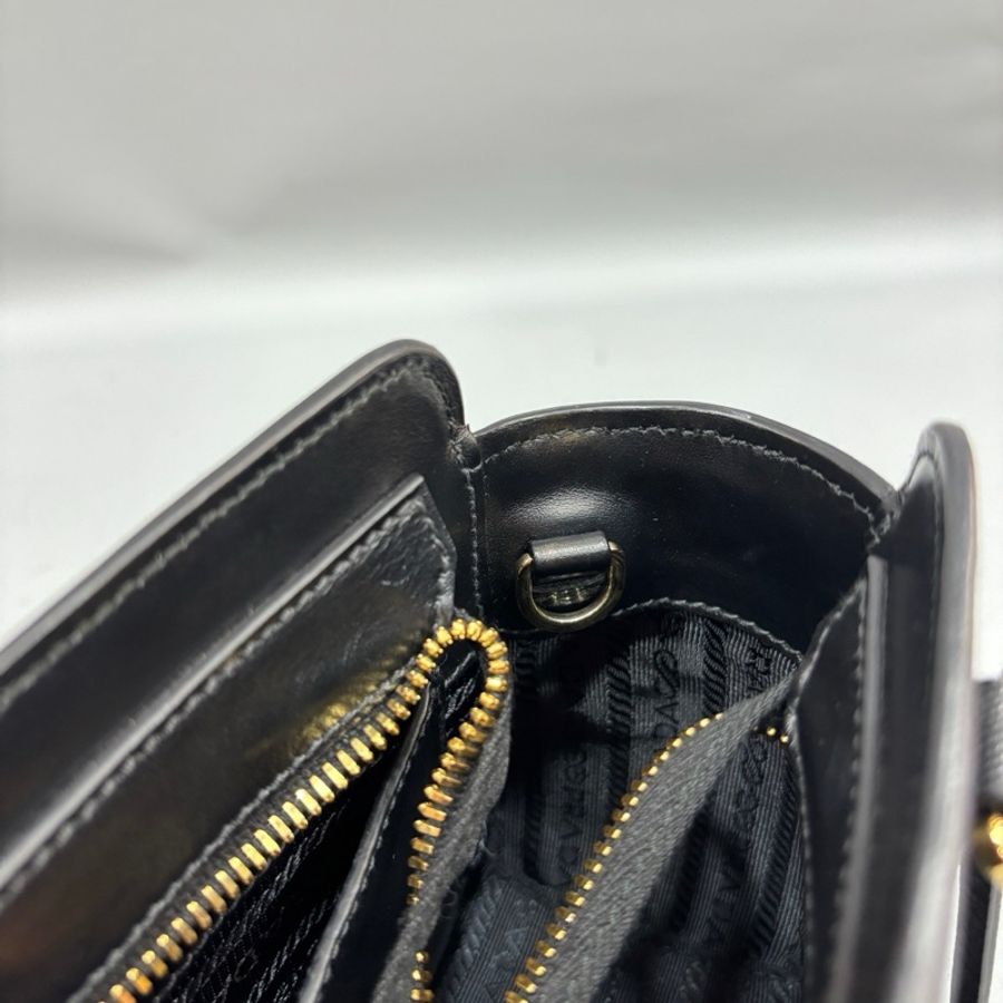 Prada黑金防刮牛皮金三角logo手提肩背兩用包 斜背包-25