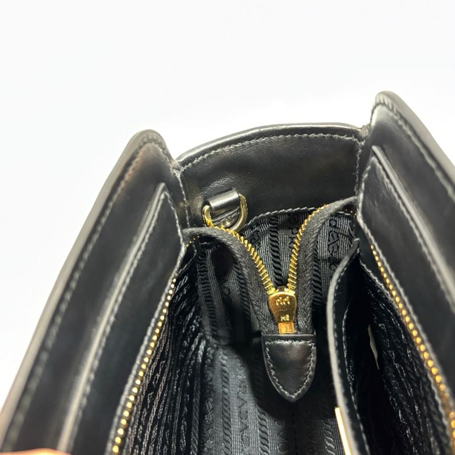Prada黑金防刮牛皮金三角logo手提肩背兩用包 斜背包-26