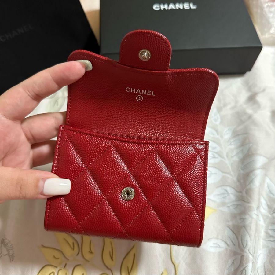 Chanel 雙層 荔枝牛皮 銀扣 卡包 零錢包-2