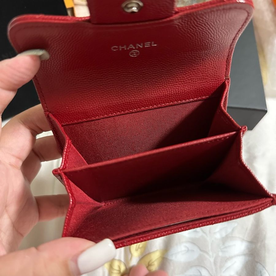 Chanel 雙層 荔枝牛皮 銀扣 卡包 零錢包-3