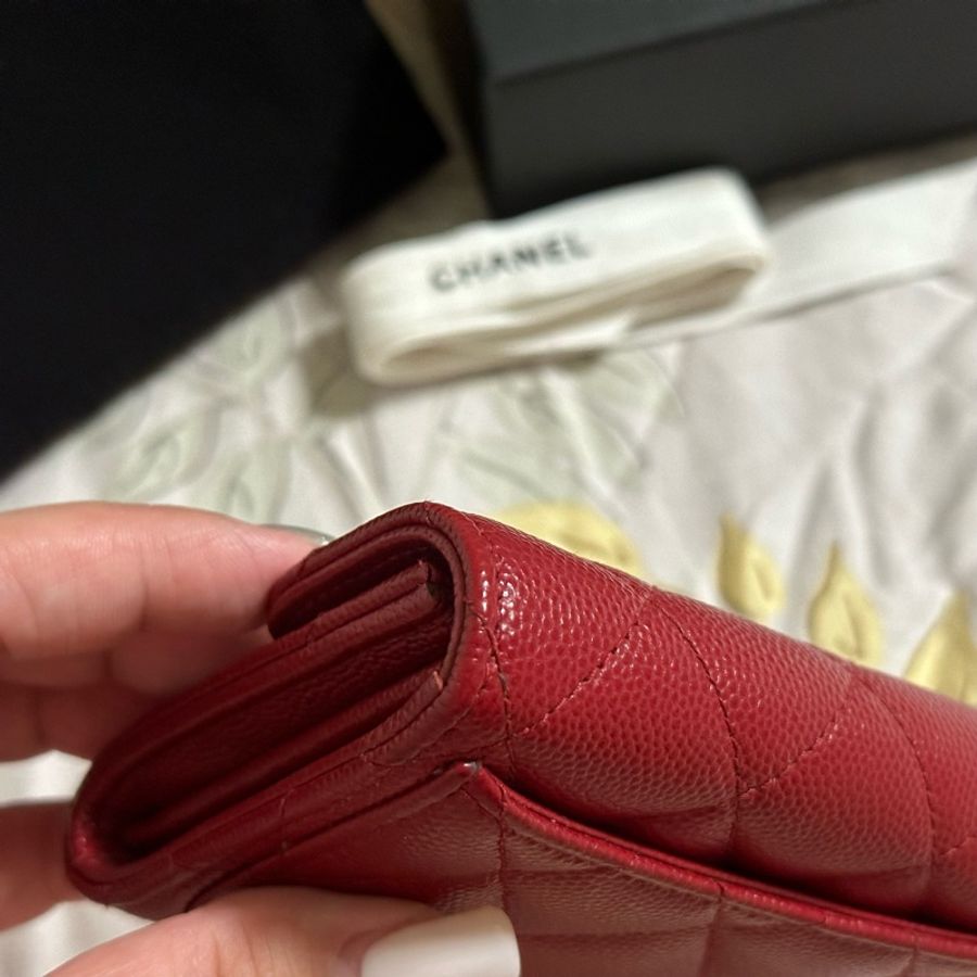 Chanel 雙層 荔枝牛皮 銀扣 卡包 零錢包-5