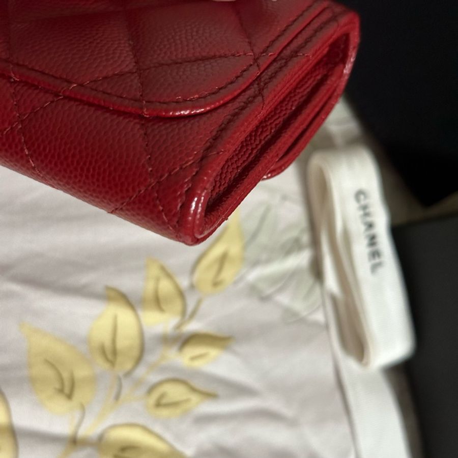 Chanel 雙層 荔枝牛皮 銀扣 卡包 零錢包-7