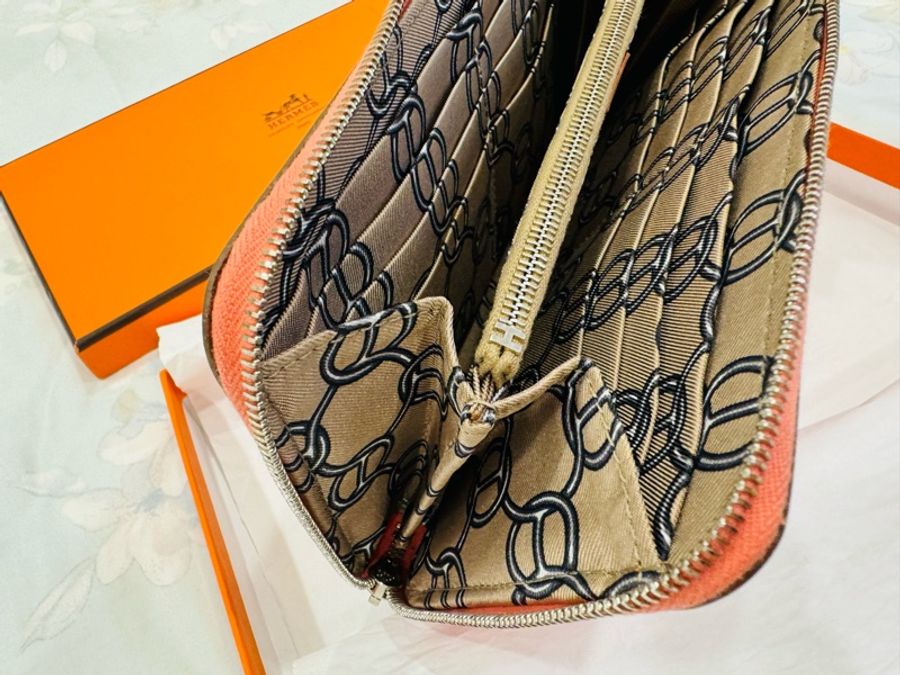 閒置品 正品 Hermes 愛馬仕 經典絲巾長夾 粉-9