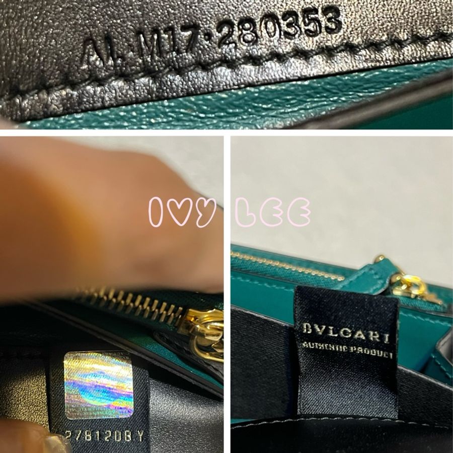 Bvlgari(缺貨中、勿下單)280353品牌長版皮夾 小牛皮琺瑯蛇頭扣環撞色(黑/綠)二手精品-21
