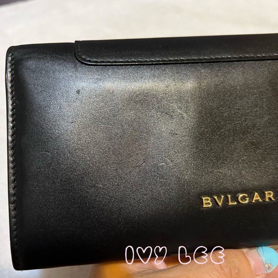 Bvlgari(缺貨中、勿下單)280353品牌長版皮夾 小牛皮琺瑯蛇頭扣環撞色(黑/綠)二手精品-27