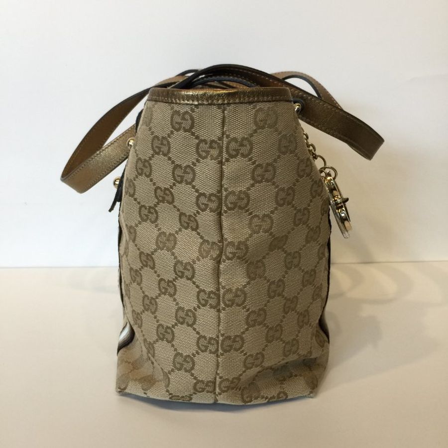 Gucci 卡其咖緹花布條紋公仔包/小款 /購物包 /托特包-3