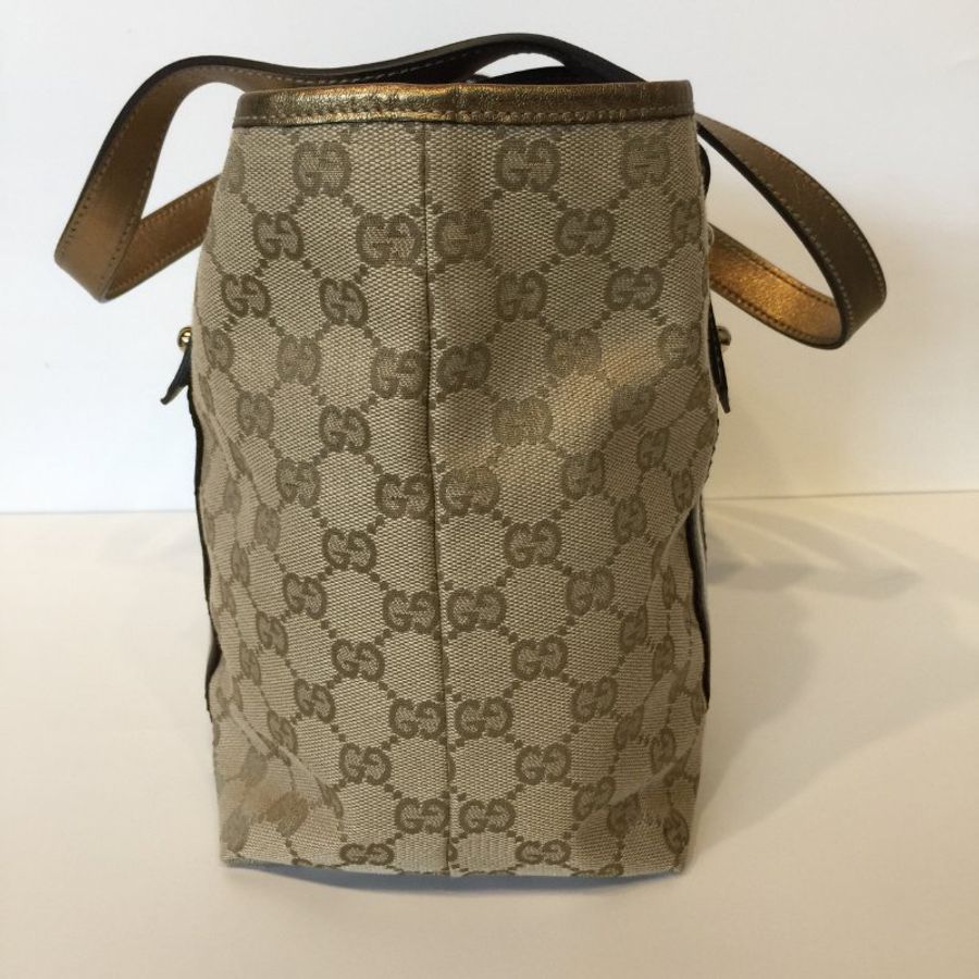 Gucci 卡其咖緹花布條紋公仔包/小款 /購物包 /托特包-4