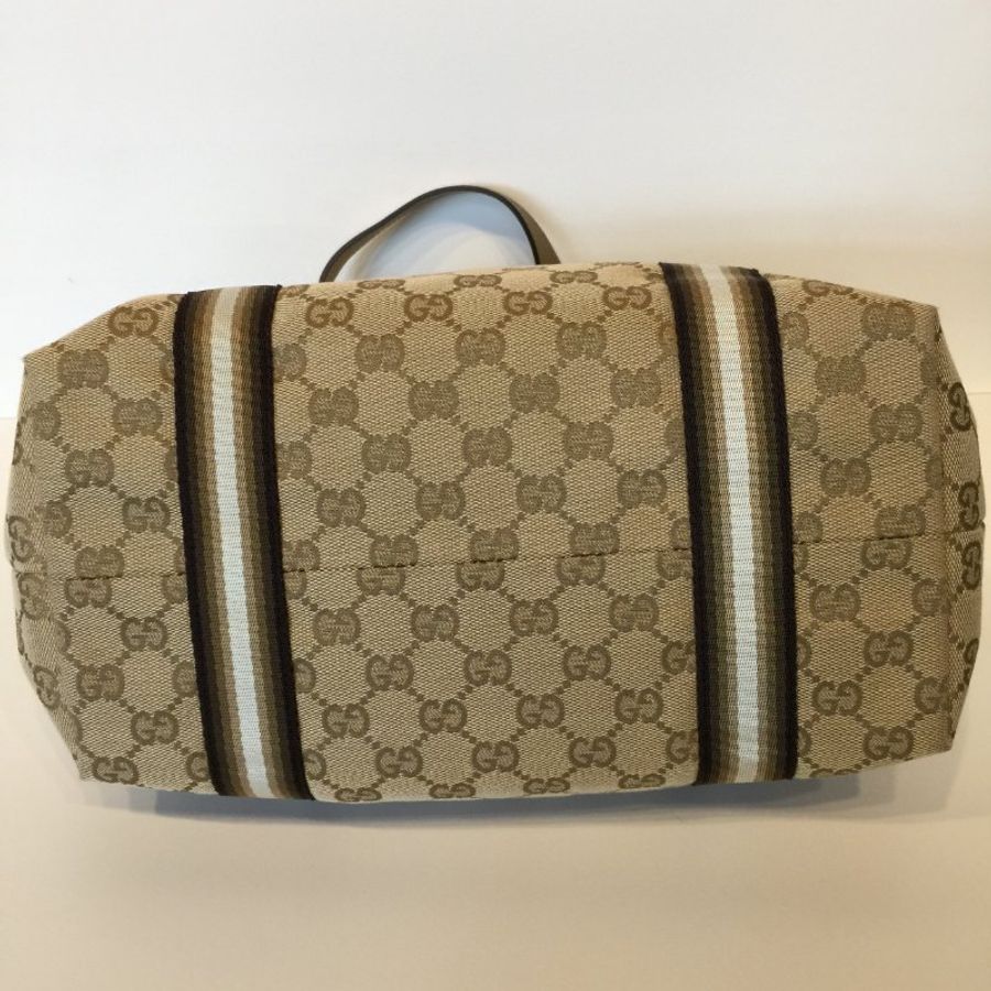 Gucci 卡其咖緹花布條紋公仔包/小款 /購物包 /托特包-9