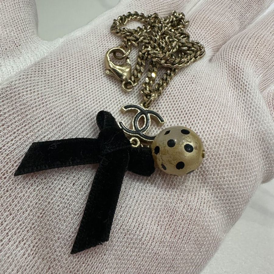 史上最低❤️Chanel 中古圓點緞帶項鍊❤️-9