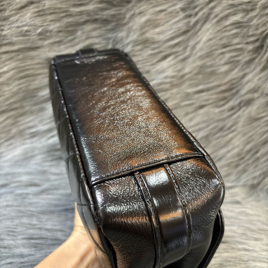 CHANEL 黑色 亮牛皮 菱格紋 金鍊 斜背包 相機包 肩背包 單蓋 輕量 COCO 23-9