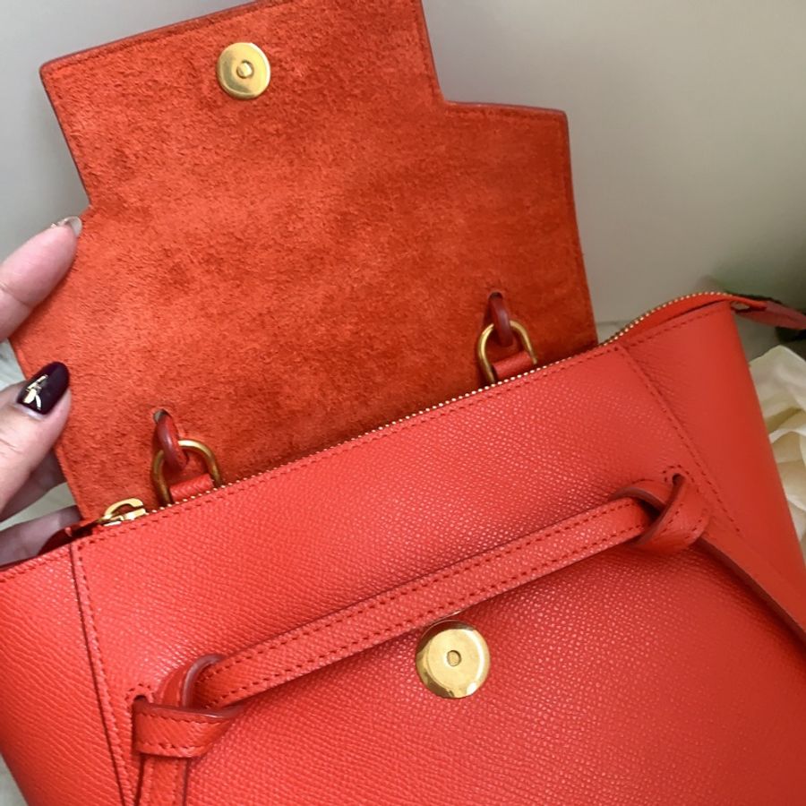 Céline 難得的舊標 CELINE 專櫃真品 珠地小牛皮袖珍型BELT手袋 紅色-36