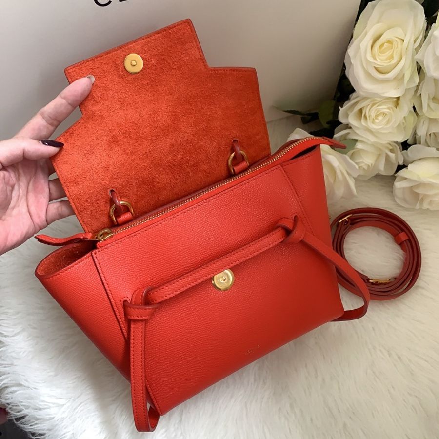 Céline 難得的舊標 CELINE 專櫃真品 珠地小牛皮袖珍型BELT手袋 紅色-37