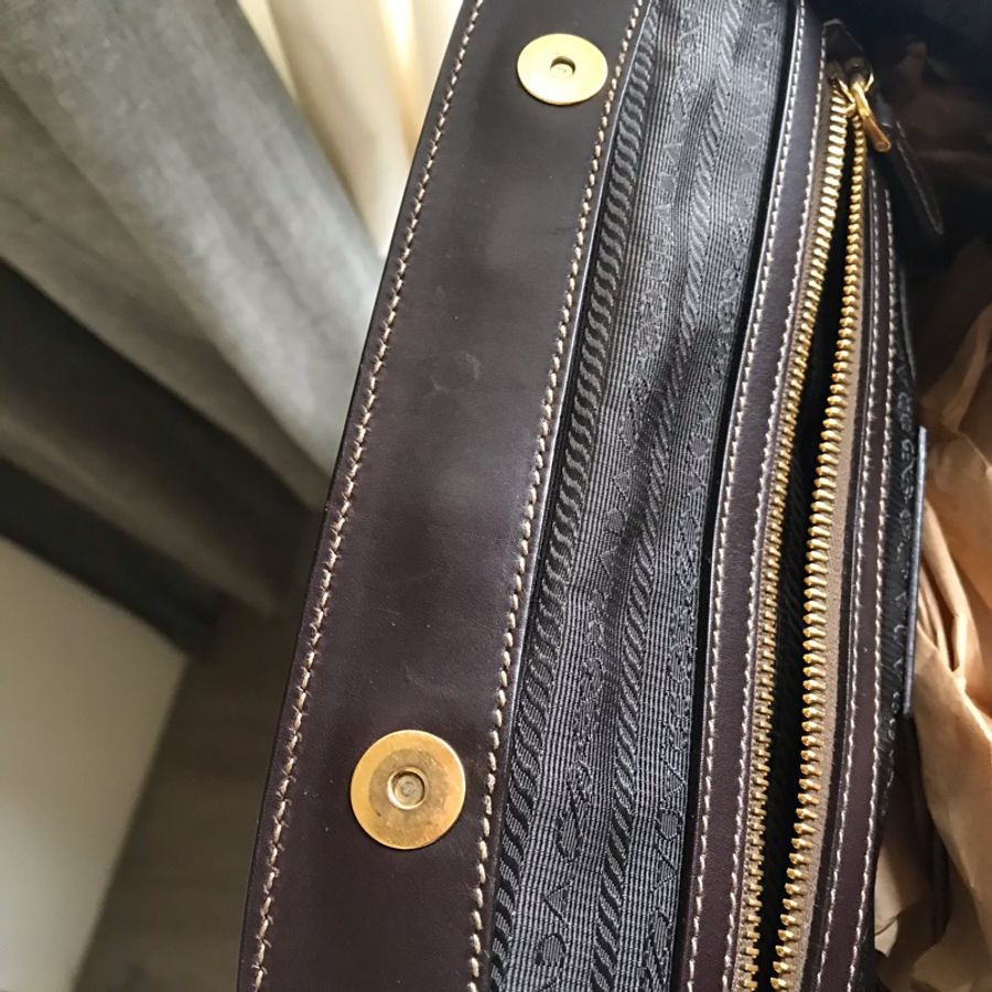 Prada 慵懶時尚大包「布+皮」hobo包👜媽媽包/小資包/過夜包/側背/肩背/手提👜正品👜況蠻好👜大容量大開口好拿取❤️-30