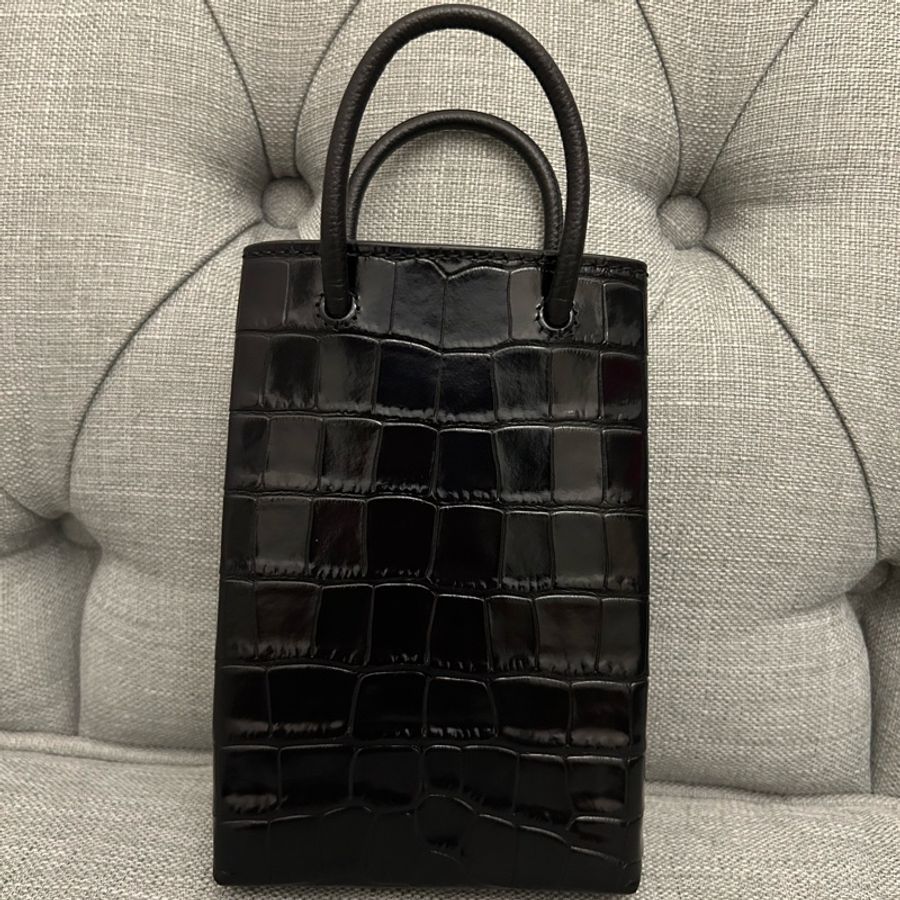 Balenciaga Shopping Bag 經典手機包 小牛皮鱷魚壓紋/黑色 小廢包-1