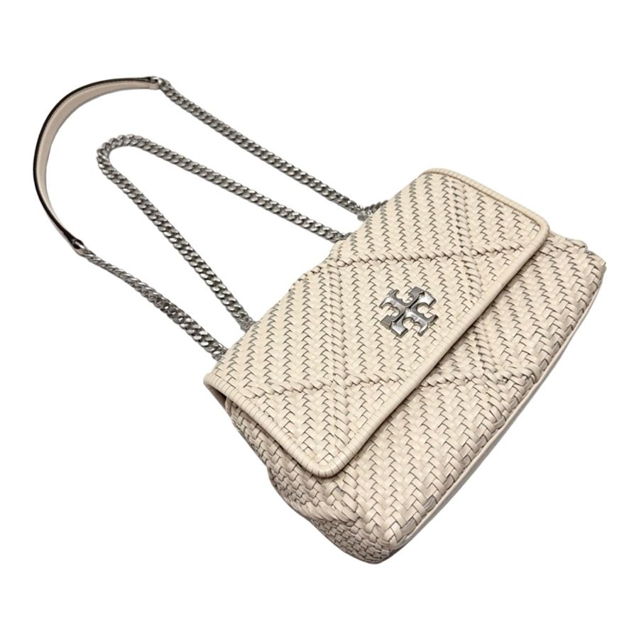 Tory Burch Kira Diamond 象牙白皮革編織小號肩背包-4