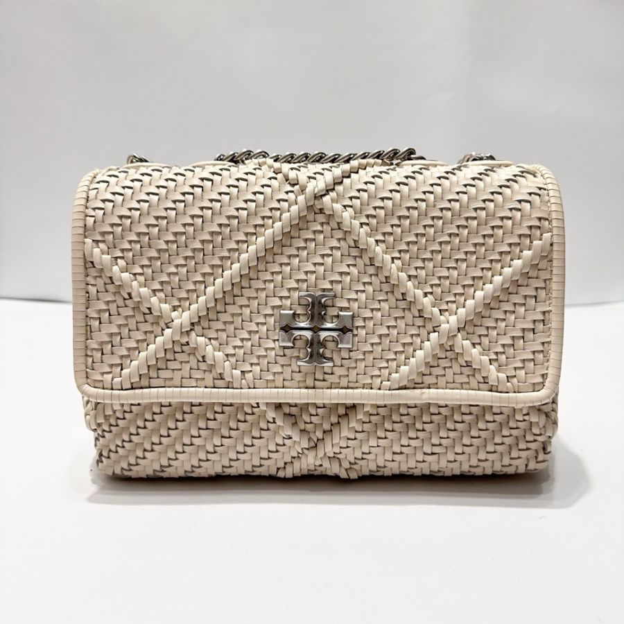 Tory Burch Kira Diamond 象牙白皮革編織小號肩背包-5
