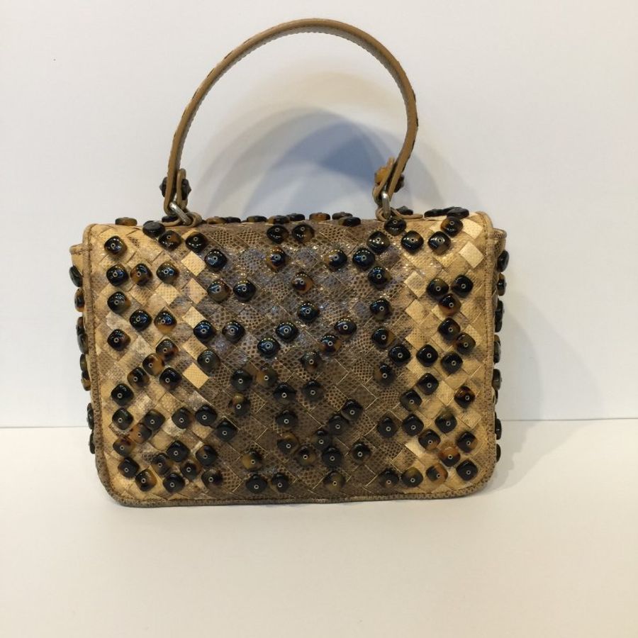 Bottega Veneta  蛇皮編織鑲玳瑁 手提包 /特殊款-2