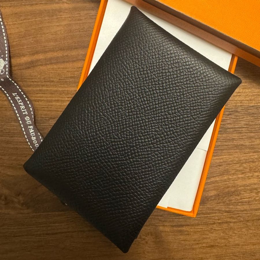 全新 Hermes Calvi card holder (Black)-1