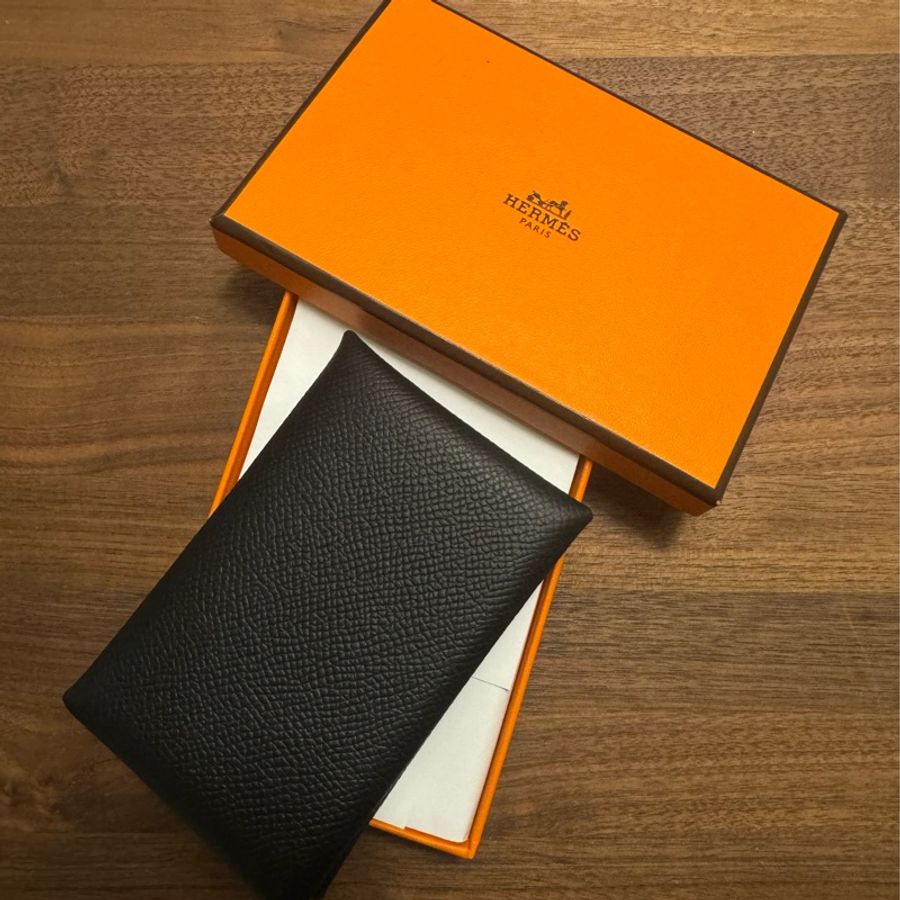 全新 Hermes Calvi card holder (Black)-0