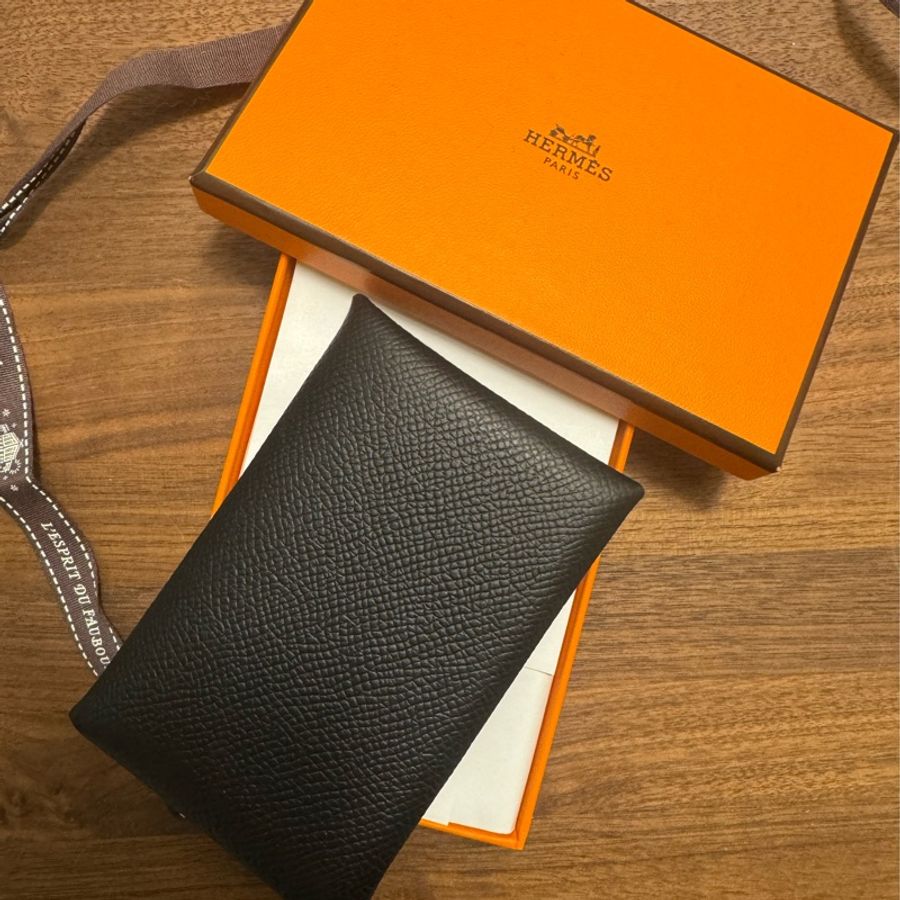 全新 Hermes Calvi card holder (Black)-4