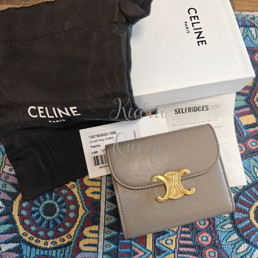 全配 Celine 大象灰 三折 短夾 皮夾 凱旋門 logo 銀包 散子包 零錢格 對折 錢包-0