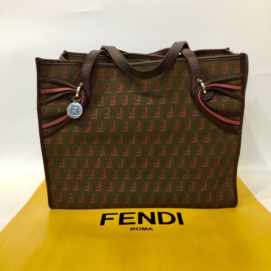 Fendi 布面拼皮革 F Logo 肩背包 /購物包 /托特包-0