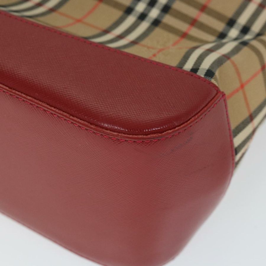 【日本直送】BURBERRY Nova 格紋手提包 尼龍帆布 米色 紅色 正品 am5133-8