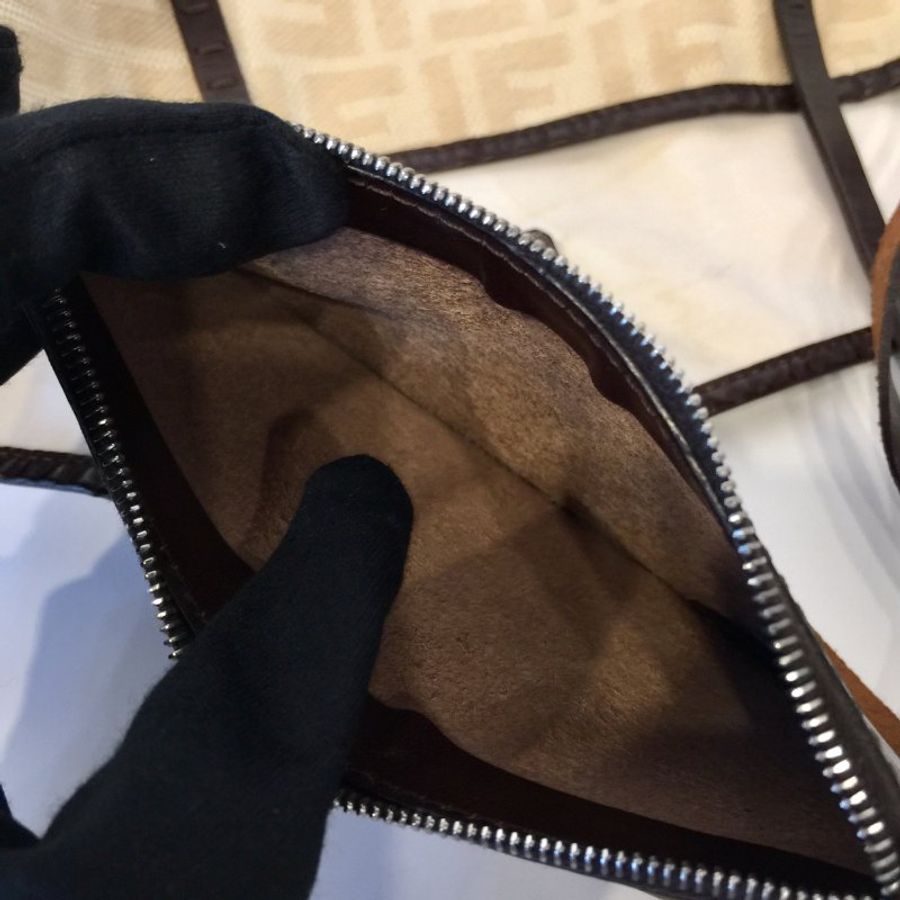 Fendi  米白緹花布 F Logo托特包 /購物包-12