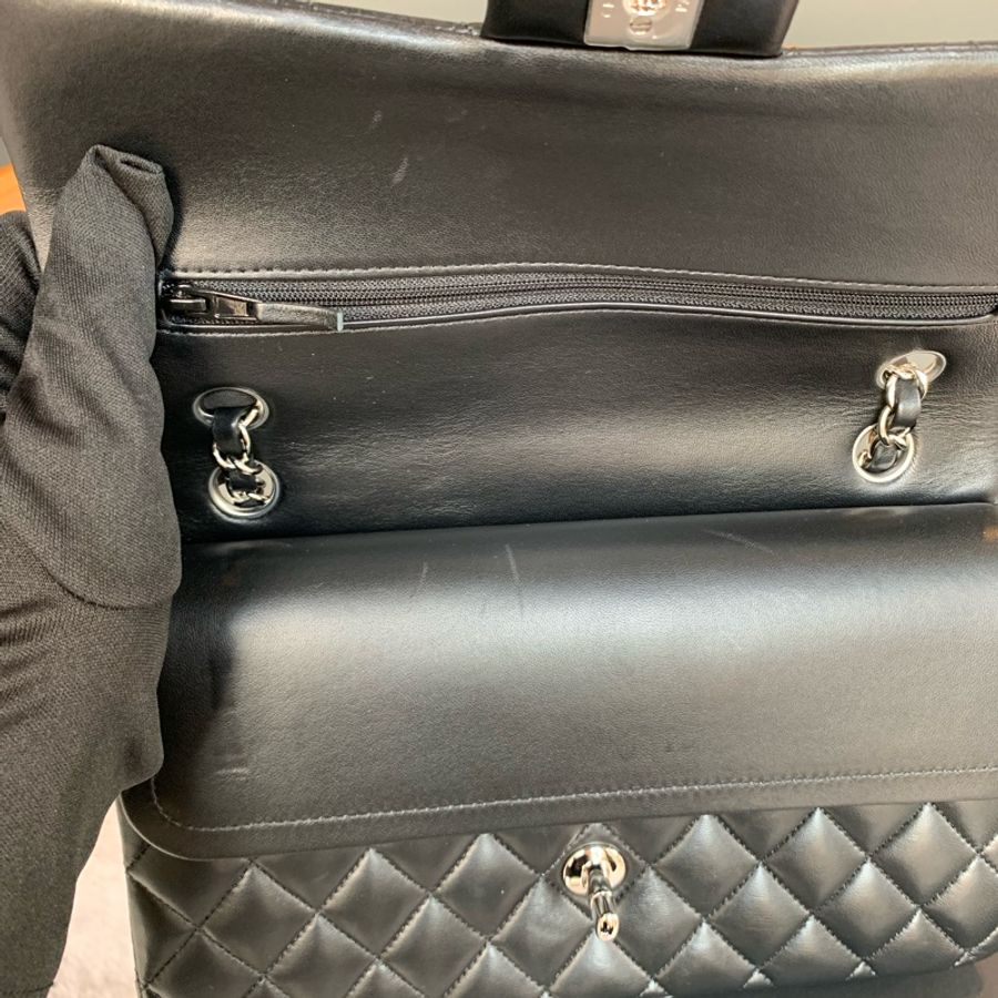 Chanel 銀釦菱格紋小羊皮 25cm COCO包(黑色)-3