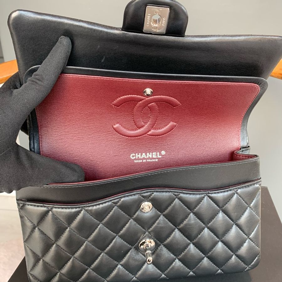 Chanel 銀釦菱格紋小羊皮 25cm COCO包(黑色)-4