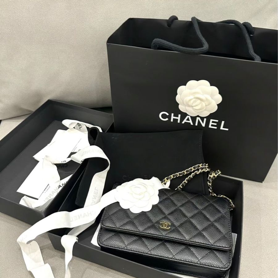 Chanel woc 發財包 黑金 磁吸扣-1