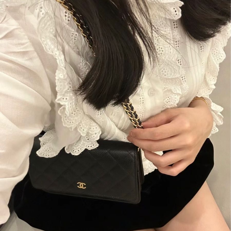 Chanel woc 發財包 黑金 磁吸扣-2