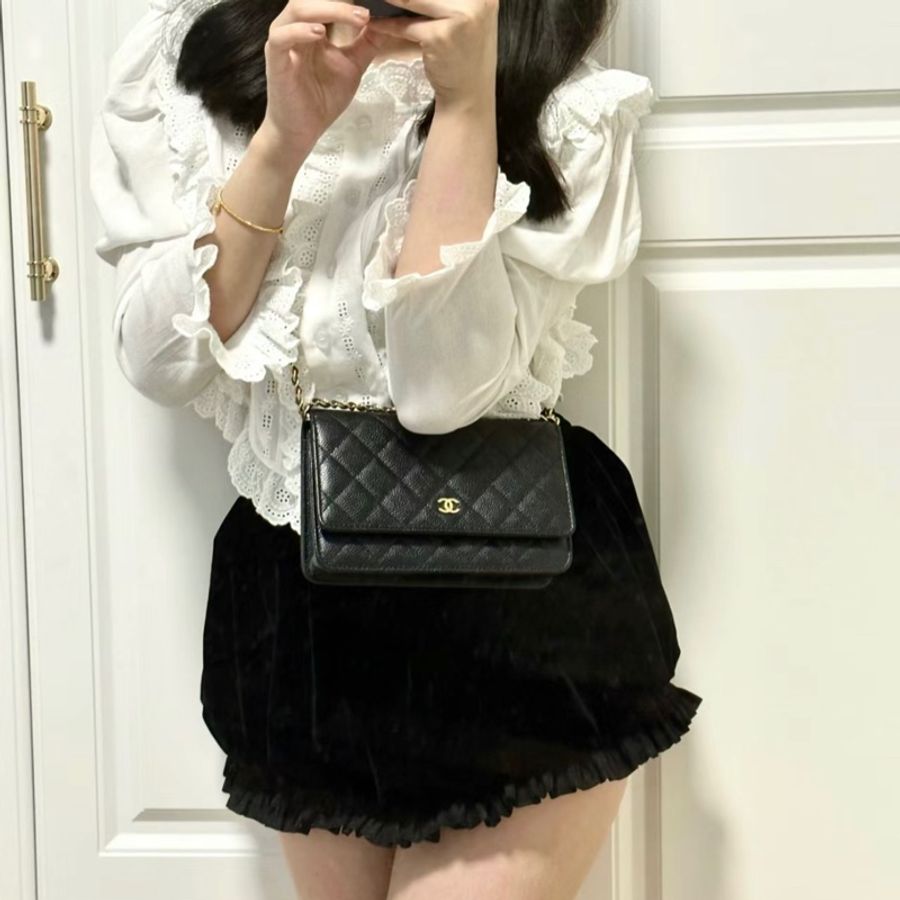 Chanel woc 發財包 黑金 磁吸扣-3