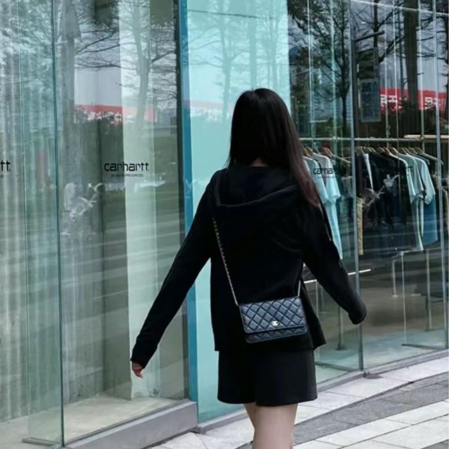 Chanel woc 發財包 黑金 磁吸扣-4